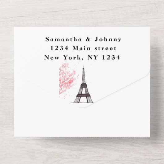 Invitation Tout En Un Tour Eiffel Romantique Paris Rustique Mariage mode (Verso)