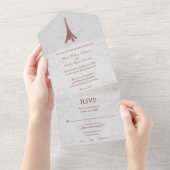 Invitation Tout En Un Tour Eiffel rouge damassé tout en un mariage (Déchirure)