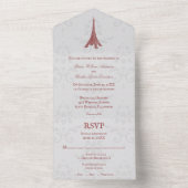 Invitation Tout En Un Tour Eiffel rouge damassé tout en un mariage (À l'intérieur)
