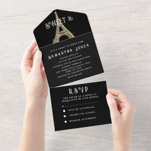 Invitation Tout En Un Tour Eiffel Sweet 16 Floral Seize Paris France
