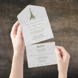 Invitation Tout En Un Tour Eiffel verte Damas tout en un Mariage