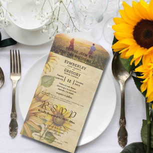 Invitation Tout En Un Tournesol de style vintage en Jaune et Crème photo
