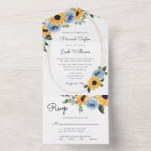 Invitation Tout En Un Tournesol Dusty Bleu Rustique Mariage Rose (À l'intérieur)