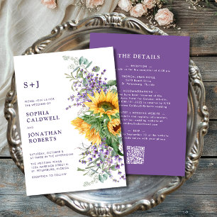 Invitation Tout en un tournesol et Mariage de lavande