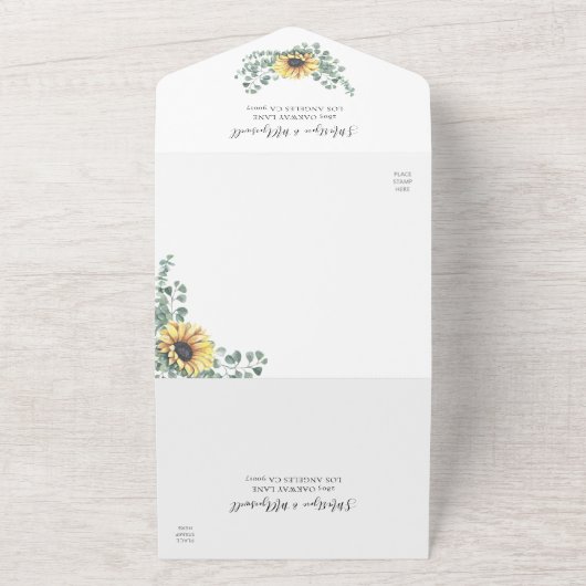 Invitation Tout En Un Tournesol Eucalyptus Feuille Mariage moderne (Dehors)