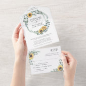 Invitation Tout En Un Tournesol Eucalyptus Feuille Mariage moderne (Déchirure)