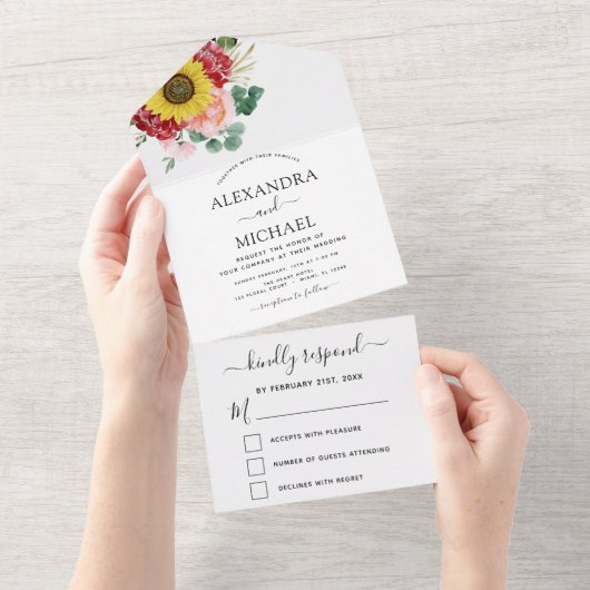 Invitation Tout En Un Tournesol Eucalyptus Mariage campagnard RSVP (Déchirure)