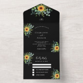 Invitation Tout En Un Tournesol eucalyptus mariage noir (À l'intérieur)