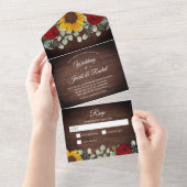 Invitation Tout En Un Tournesol Eucalyptus Roses rouges Mariage rustique (Déchirure)