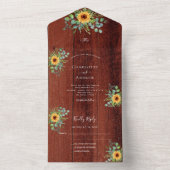 Invitation Tout En Un Tournesol eucalyptus vert bois brun mariage (À l'intérieur)