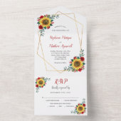 Invitation Tout En Un Tournesol géométrique Rouge Rose Mariage moderne (À l'intérieur)