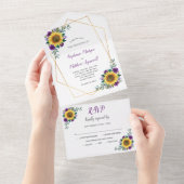 Invitation Tout En Un Tournesol géométrique violet Rose moderne Mariage (Déchirure)
