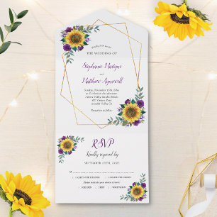 Invitation Tout En Un Tournesol géométrique violet Rose moderne Mariage