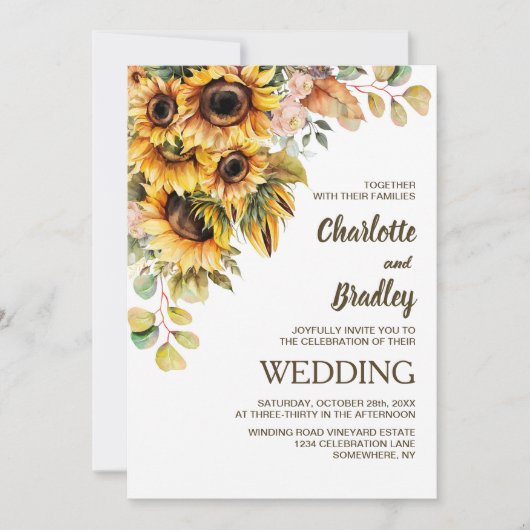 Invitation Tout en un tournesol Mariage Floral (Devant)