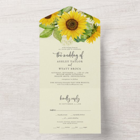 Invitation Tout En Un Tournesol | Mariage jaune (À l'intérieur)
