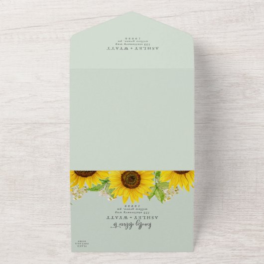Invitation Tout En Un Tournesol | Mariage Mint Tout en un (Dehors)