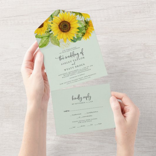 Invitation Tout En Un Tournesol | Mariage Mint Tout en un (Déchirure)