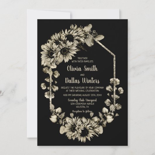Invitation Tout en un tournesol Mariage noir (Devant)