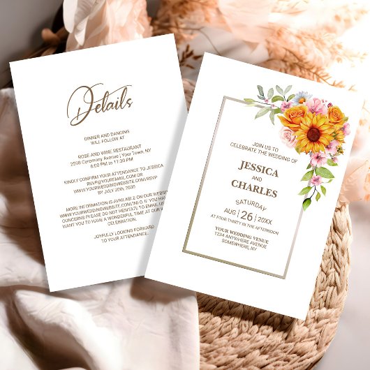 Invitation Tout en un tournesol rose Mariage floral