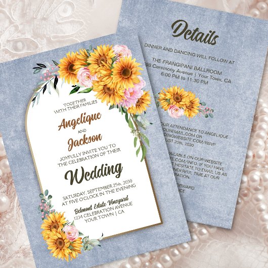 Invitation Tout en un tournesol rose Rose Rose Mariage Arche 