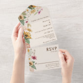 Invitation Tout En Un Tournesol Rustique Beige Mariage moderne (Déchirure)