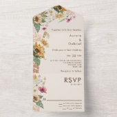 Invitation Tout En Un Tournesol Rustique Beige Mariage moderne (À l'intérieur)