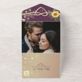 Invitation Tout En Un Tournesol Rustique élégant violet Mariage (Dehors)