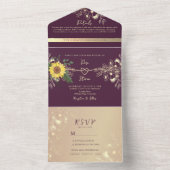 Invitation Tout En Un Tournesol Rustique élégant violet Mariage (À l'intérieur)