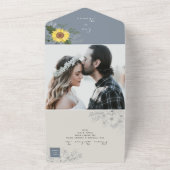 Invitation Tout En Un Tournesol rustique et Mariage bleu poussiéreux (Dehors)