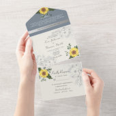 Invitation Tout En Un Tournesol rustique et Mariage bleu poussiéreux (Déchirure)
