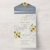 Invitation Tout En Un Tournesol rustique et Mariage bleu poussiéreux (À l'intérieur)