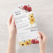 Invitation Tout En Un Tournesol Rustique Et Mariage Rose Rouge (Déchirure)