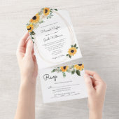 Invitation Tout En Un Tournesol rustique et verdure avec Mariage RSVP (Déchirure)