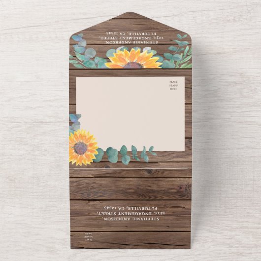 Invitation Tout En Un Tournesol rustique Eucalyptus Barne Bois (Dehors)