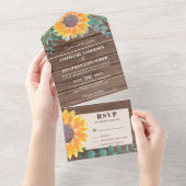 Invitation Tout En Un Tournesol rustique Eucalyptus Barne Bois (Déchirure)