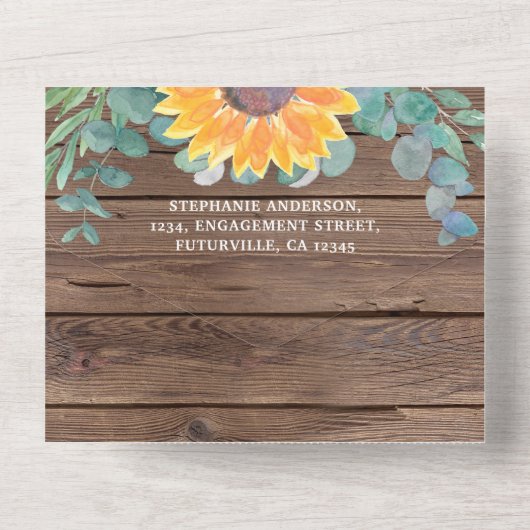Invitation Tout En Un Tournesol rustique Eucalyptus Barne Bois (Verso)