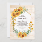 Invitation Tout en un tournesol rustique Mariage en bois d'éc (Devant)