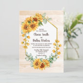 Invitation Tout en un tournesol rustique Mariage en bois d'éc (Debout devant)