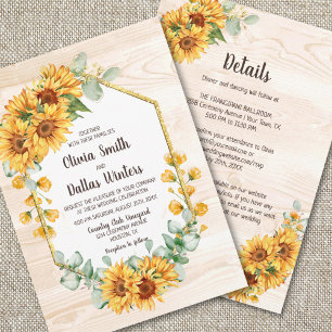 Invitation Tout en un tournesol rustique Mariage en bois d'éc