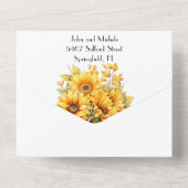 Invitation Tout En Un Tournesol rustique, mariage jaune (Verso)