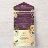 Invitation Tout En Un Tournesol rustique violet Mariage (À l'intérieur)