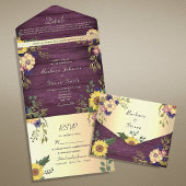 Invitation Tout En Un Tournesol rustique violet Mariage