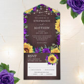 Invitation Tout En Un Tournesol Rustique violet Roses Mariage