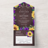 Invitation Tout En Un Tournesol Rustique violet Roses Mariage (À l'intérieur)