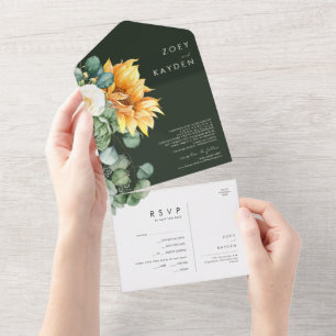 Invitation Tout En Un Tournesol   Sceau vert et jaune et envoyer