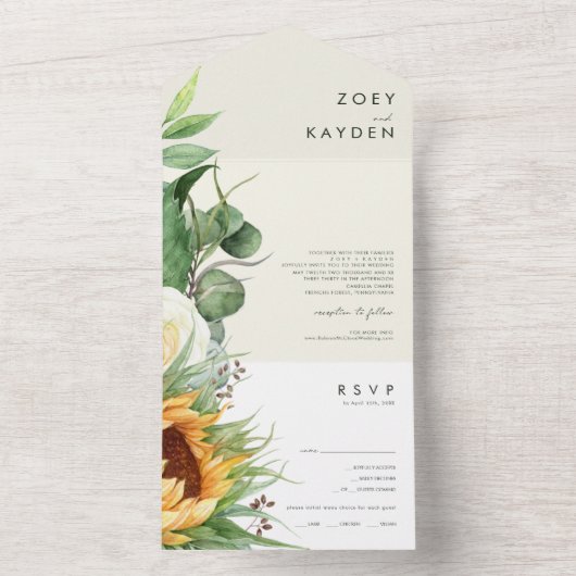 Invitation Tout En Un Tournesol Tournesol clair Sceau Jaune Et Envoyer (À l'intérieur)