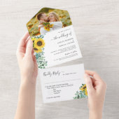 Invitation Tout En Un Tournesol vert Eucalyptus Mariage Photo (Déchirure)