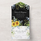 Invitation Tout En Un Tournesol vert noir et blanc Mariage RSVP (À l'intérieur)