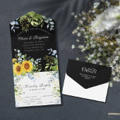 Invitation Tout En Un Tournesol vert noir et blanc Mariage RSVP