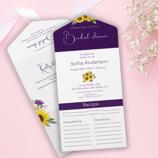 Invitation Tout En Un Tournesol violet floral Tout en un mariage Inviter